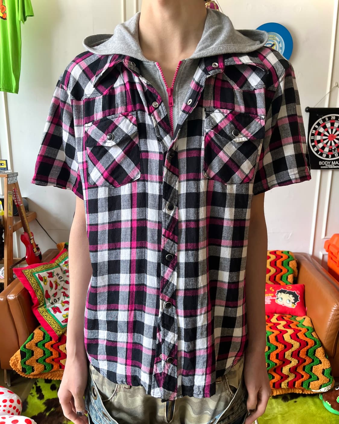 90-00s CORN FRAKE Hood Docking 1/2 Shirt 상품이미지2