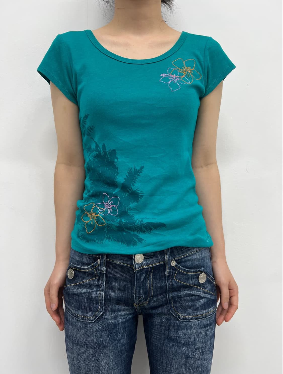 Flower summer top 플라워 플로럴 민트 블루 빈티지 반팔 티 상품이미지1