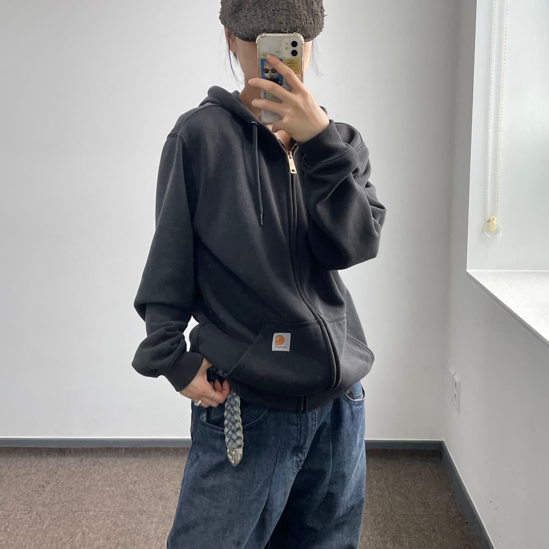 Carhartt 칼하트 오리지날 핏 블랙 후드집업 상품이미지2