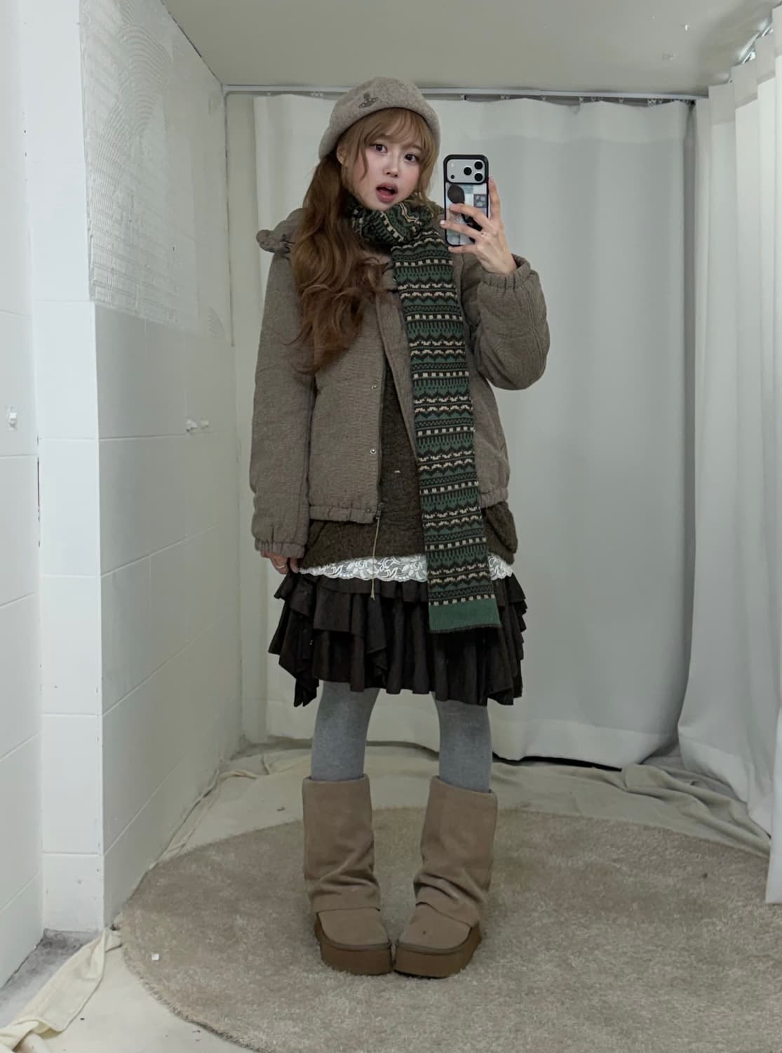 민트초코 뮤트브라운 곰돌이 모리걸 하구미 패딩 코디세트 상품이미지1