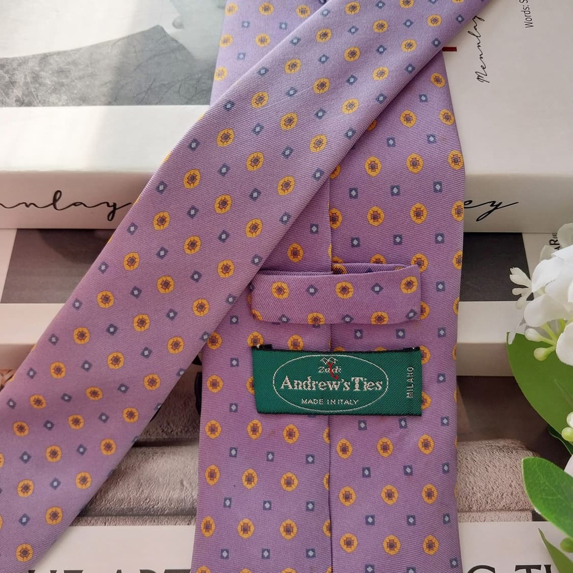 앤드류스 타이 실크 퍼플 도트 패턴 넥타이 9cm A등급 K1734
 상품이미지6