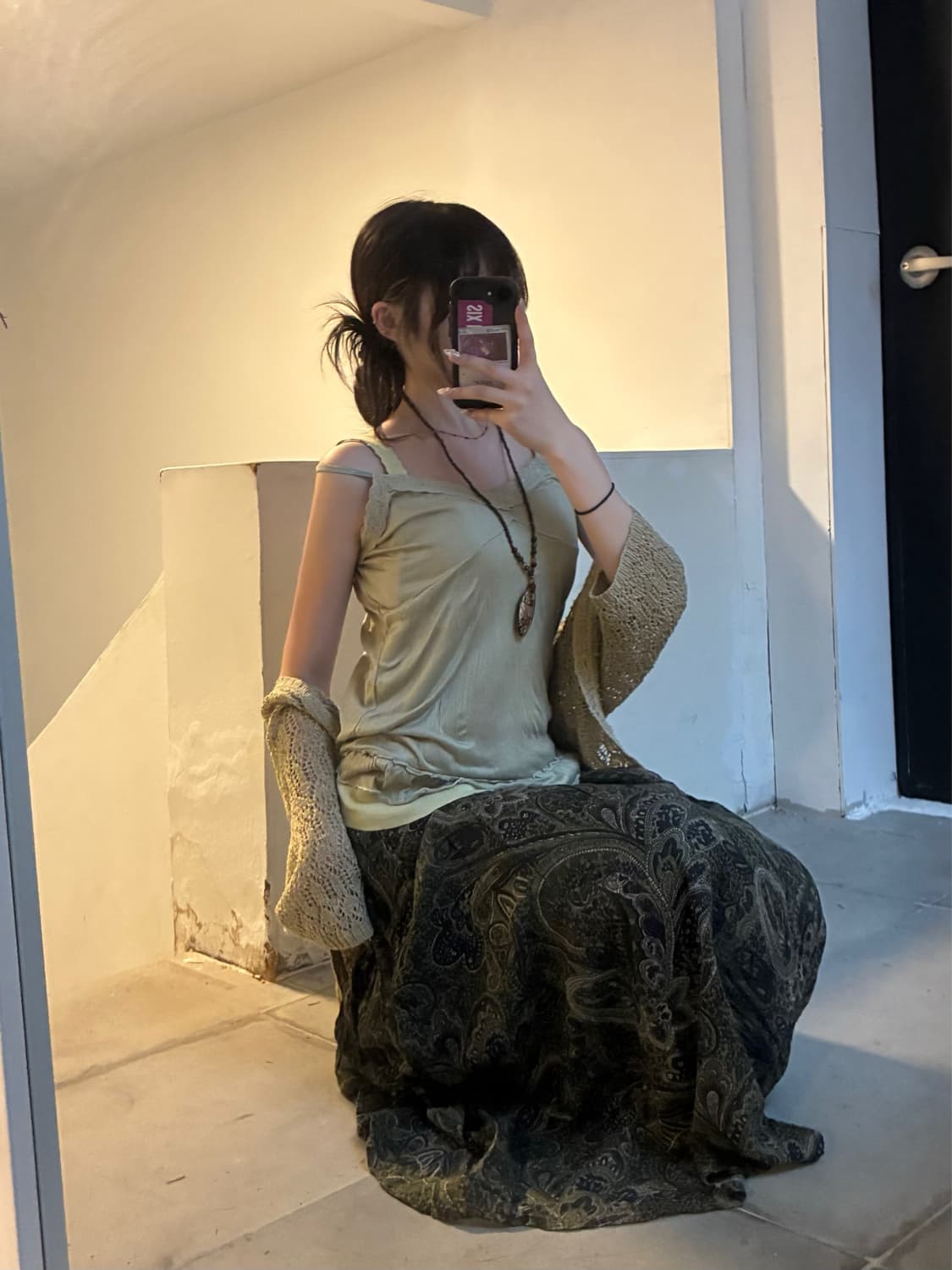 M)Mellow Moon 빈티지 여성 레이스 디테일 민트 나시 상품이미지9