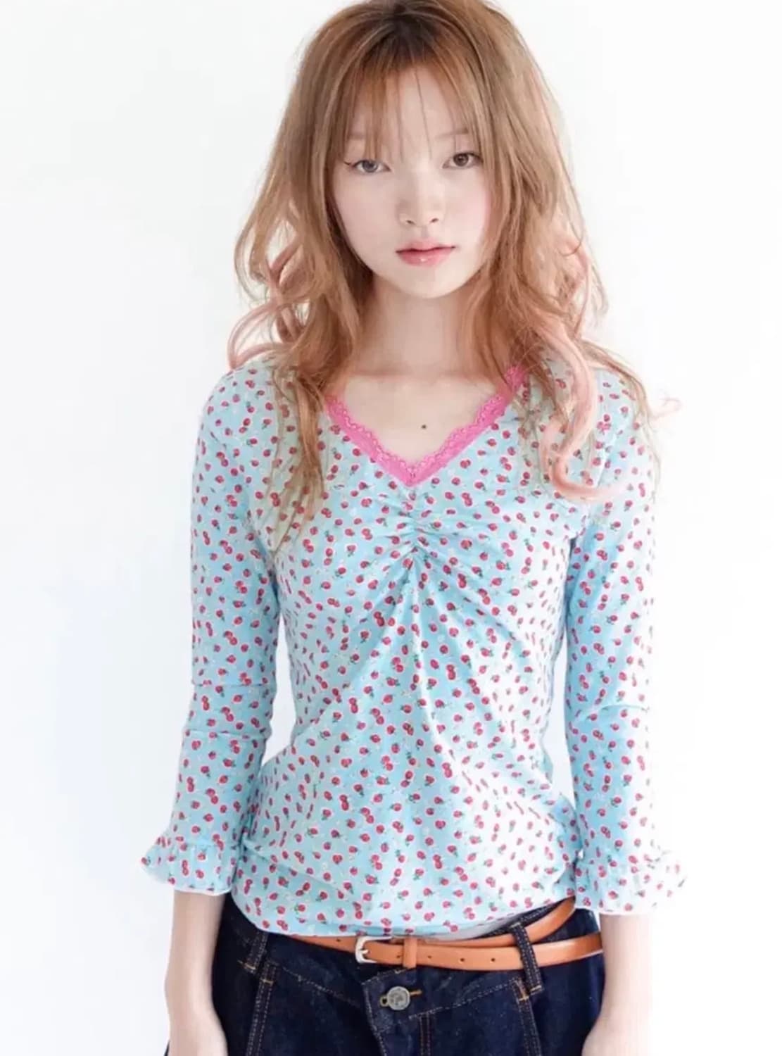 샵페어리 ittle strawberry lace top 민트 딸기 상품이미지1
