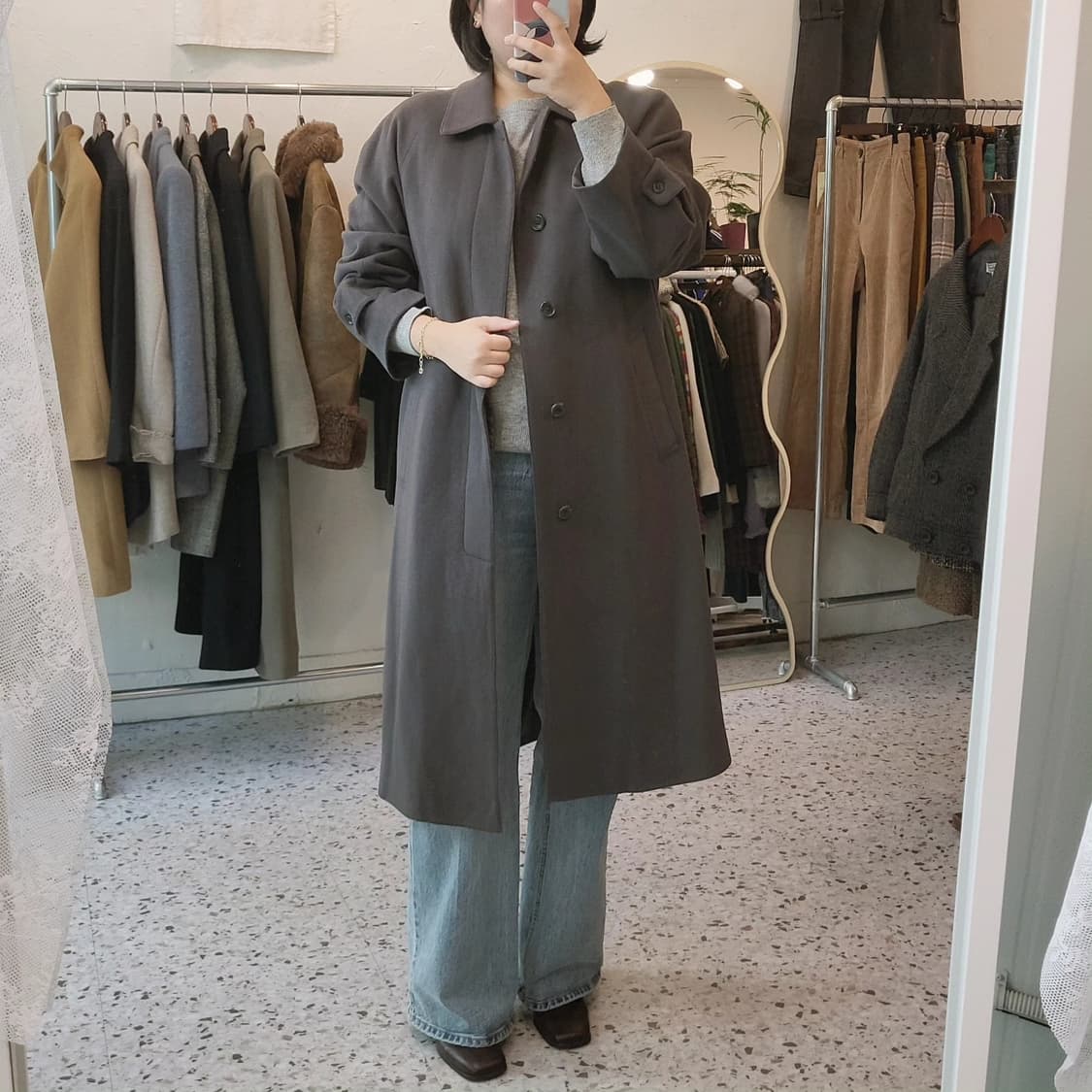 카키그레이 울캐시미어 롱코트 상품이미지8