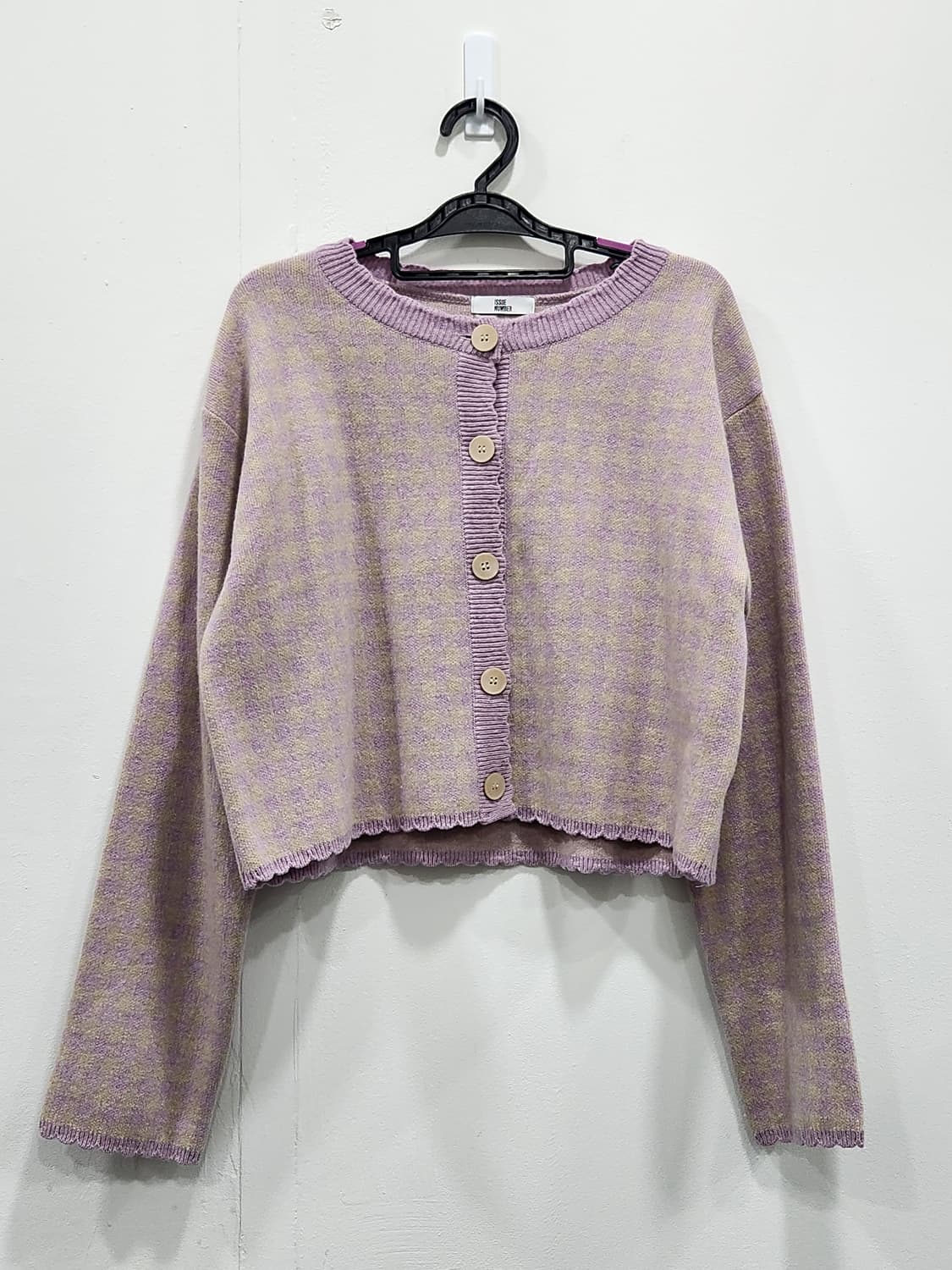 [F] 이슈넘버 세미크롭 울 체크 가디건 여성 프리사이즈 상품이미지1