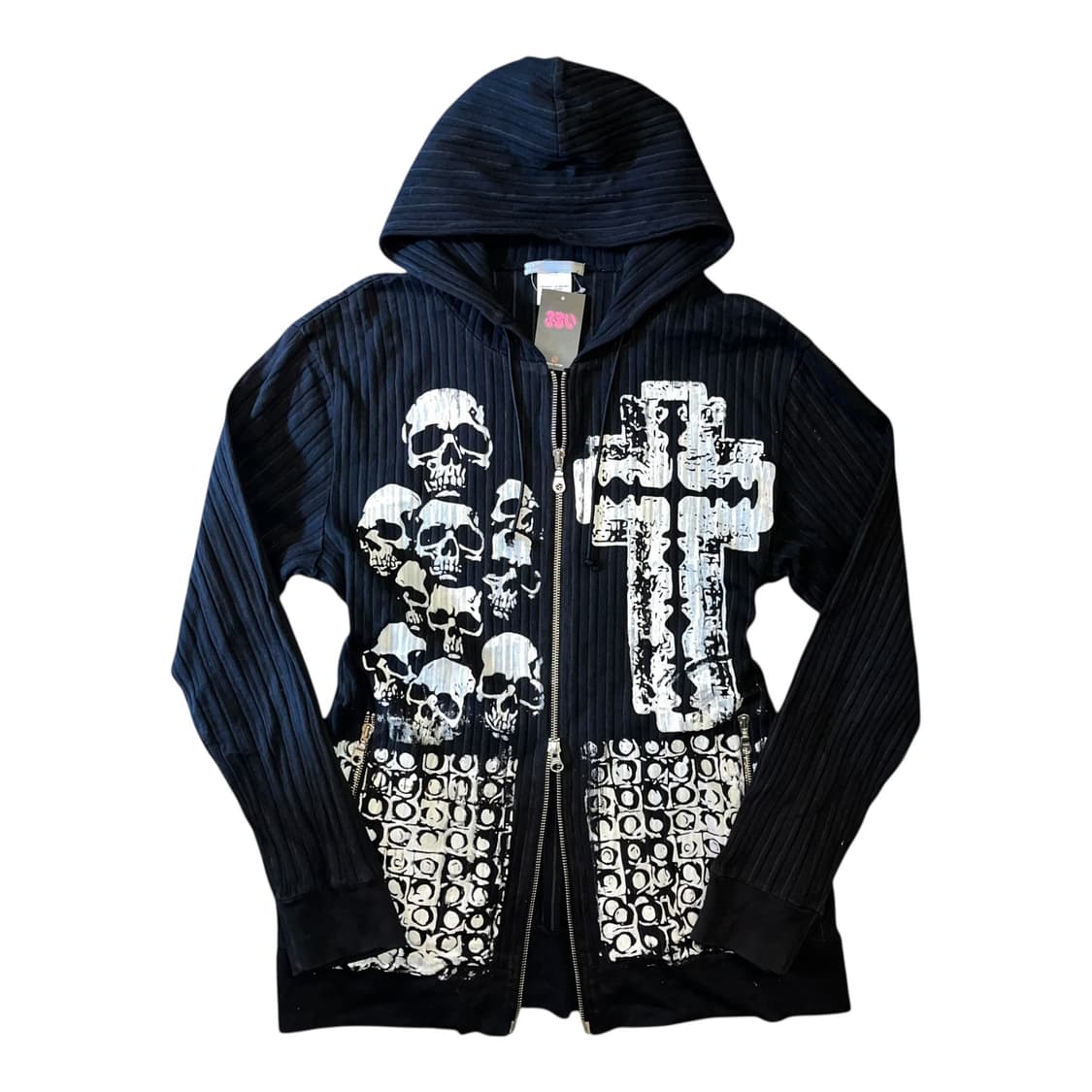 해골 면도날 십자가 프린팅 골지 투웨이 후드집업 y2k 펑크 갸루 상품이미지1