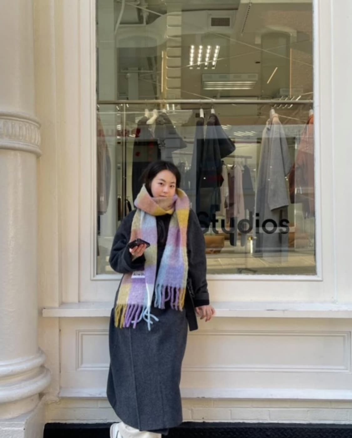 아크네스튜디오 울 모헤어 체크 목도리 스카프 바이올렛 옐로우 블루 상품이미지4