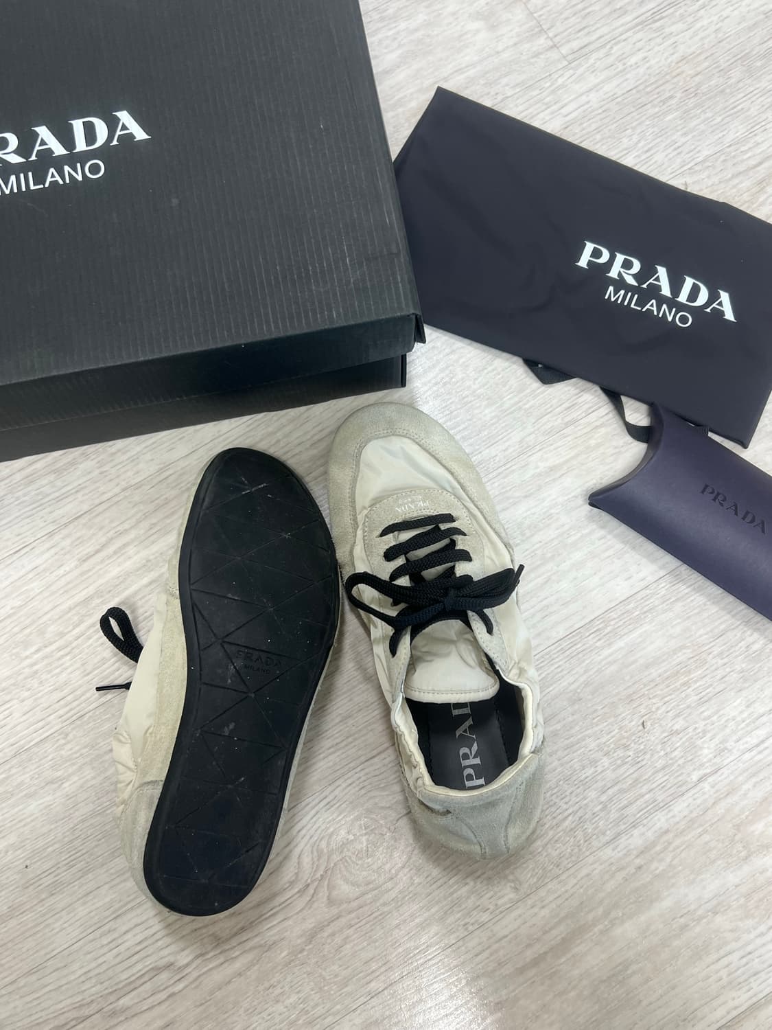 프라다 컬랩스 스니커즈 36 아이보리 상품이미지4