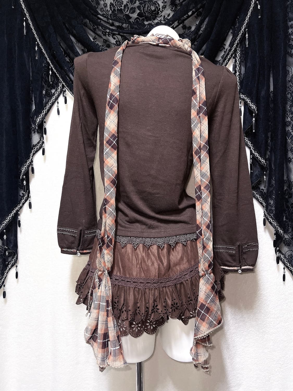 엑시즈팜 라떼갸루 로맨틱 체크 왕리본 레이스 로걀탑 핀터 공겜 너드 상품이미지9