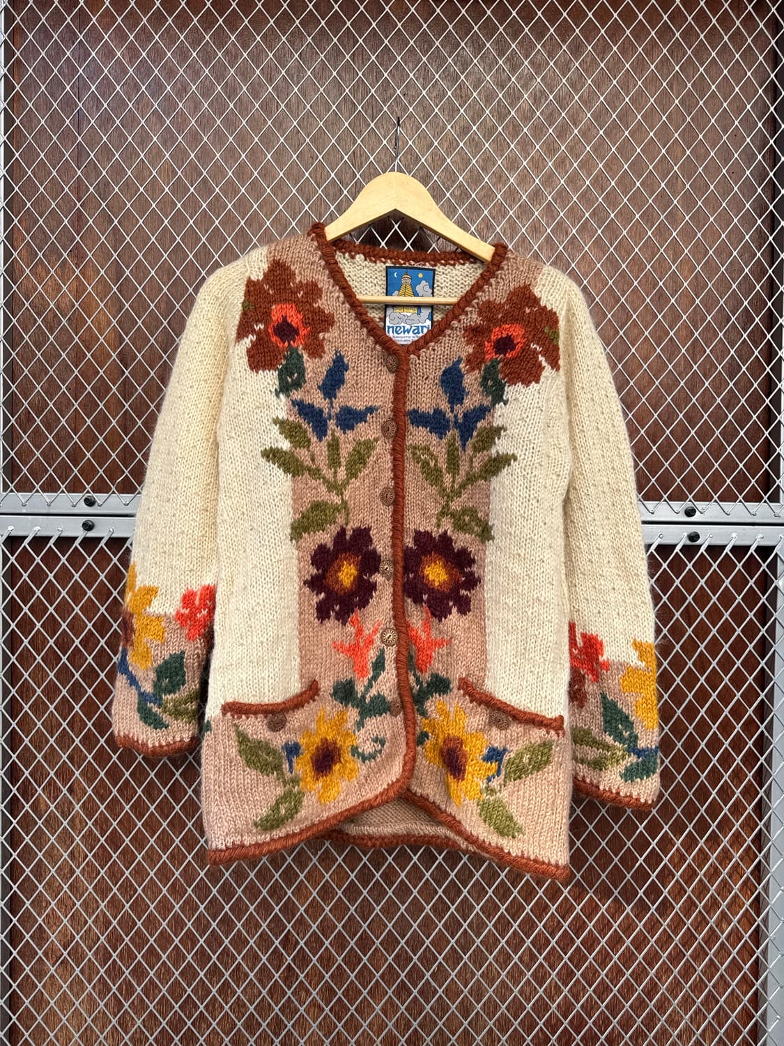 newari 뉴와리 빈티지 플라워패턴 핸디니트 울 가디건 M 상품이미지1