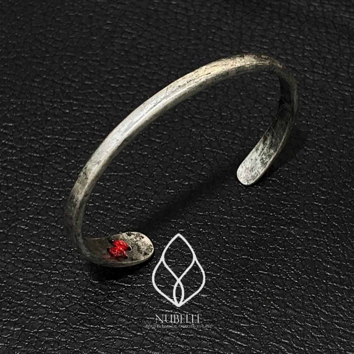 🌗 Red stitch bracelet / 엔틱 레드 스티치 실버 팔찌 상품이미지6