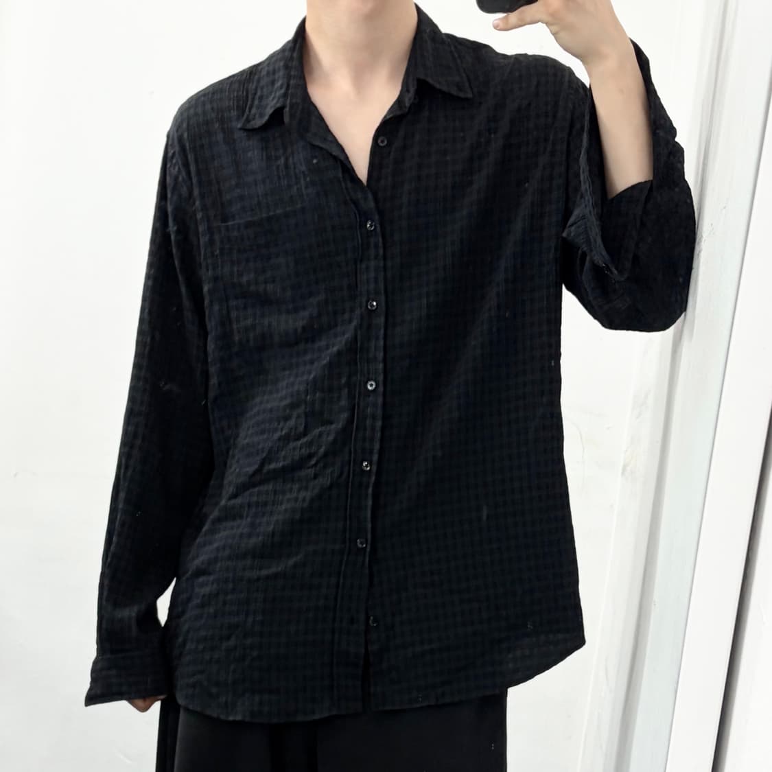 슈나이더만 시스루 잔 체크 셔츠 상품이미지2