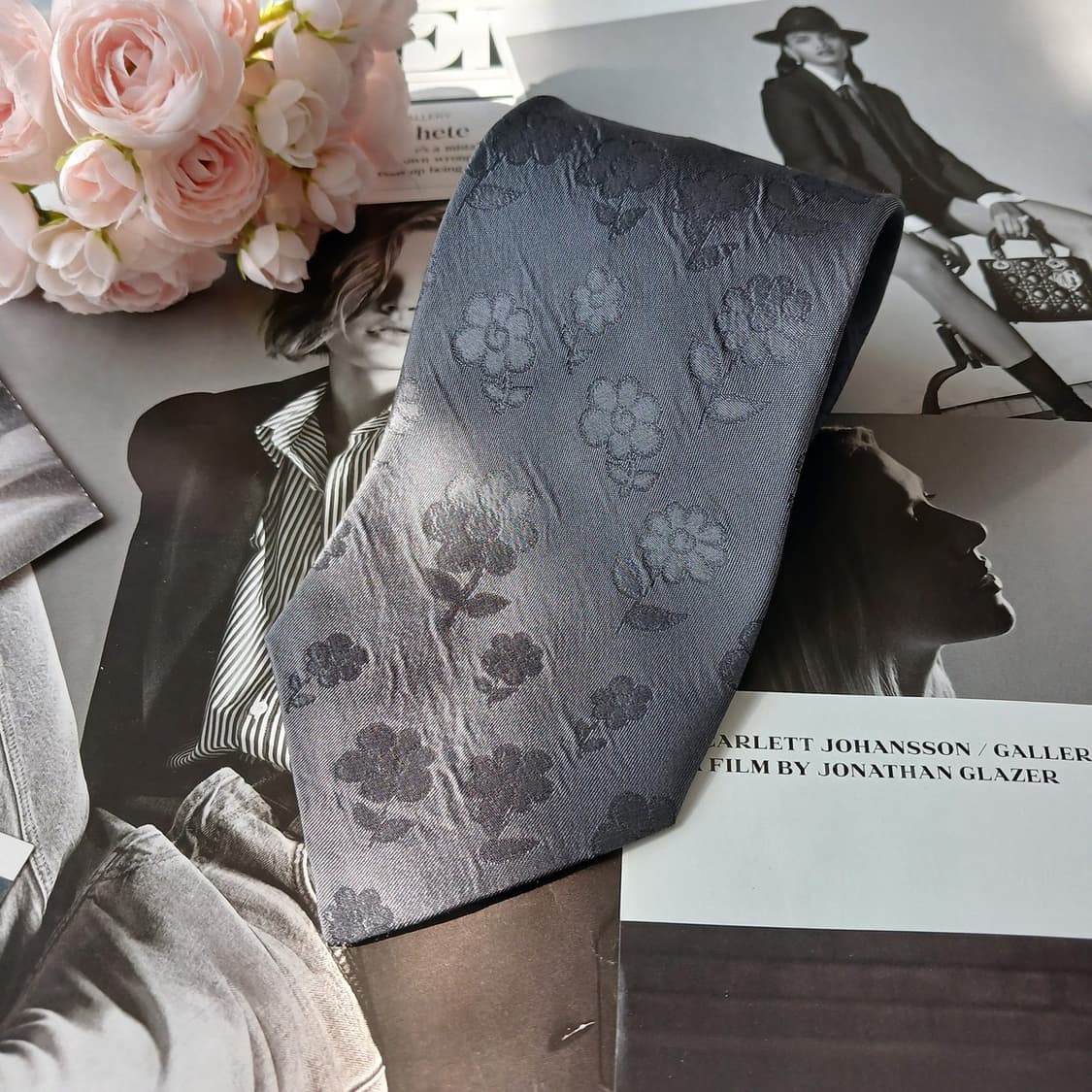 아쿠아스큐텀 실크 플라워 자카드 넥타이 9.7cm A+등급 A19831 상품이미지2