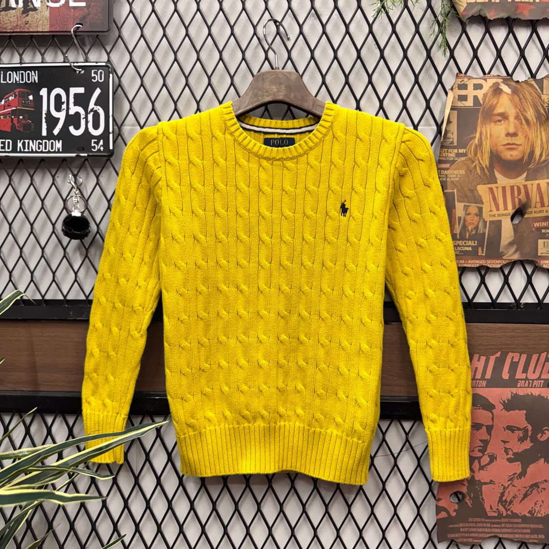 폴로 랄프로렌 케이블 니트 네이비 포니 로고 포인트 옐로우 상품이미지1