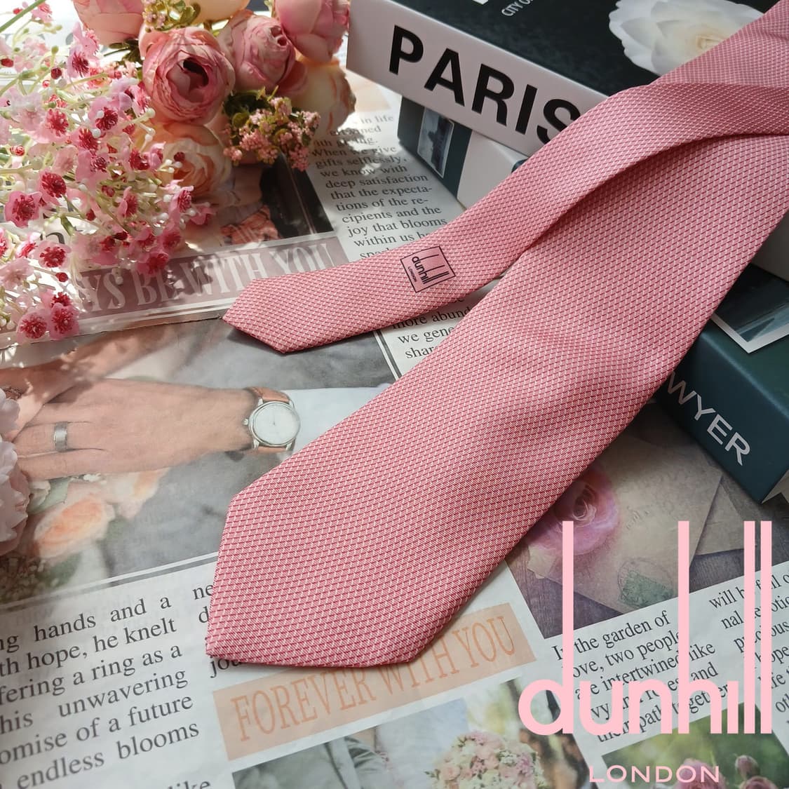 DUNHILL 던힐 실크 핑크 패턴 넥타이 8.2cm A+등급 E1205 상품이미지2