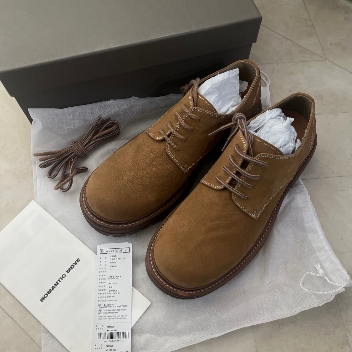 새상품(265)로맨틱무브 빈티지 캐주얼 키높이 더비 카멜 상품이미지2