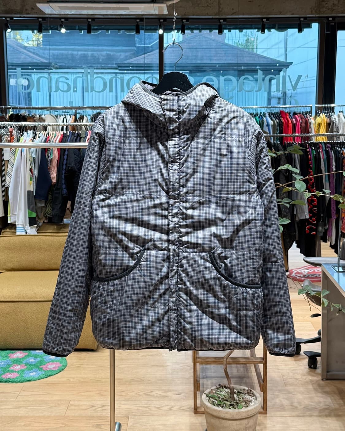 스투시 그레이 체크 리버시블 패딩 점퍼  상품이미지1