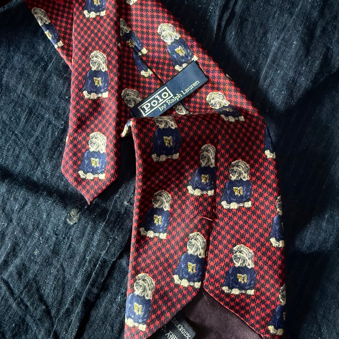 90's 폴로 랄프로렌 도그 패턴 실크 타이 상품이미지4