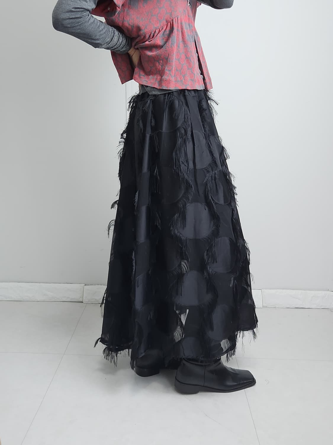 도트 수술 롱 스커트 상품이미지4