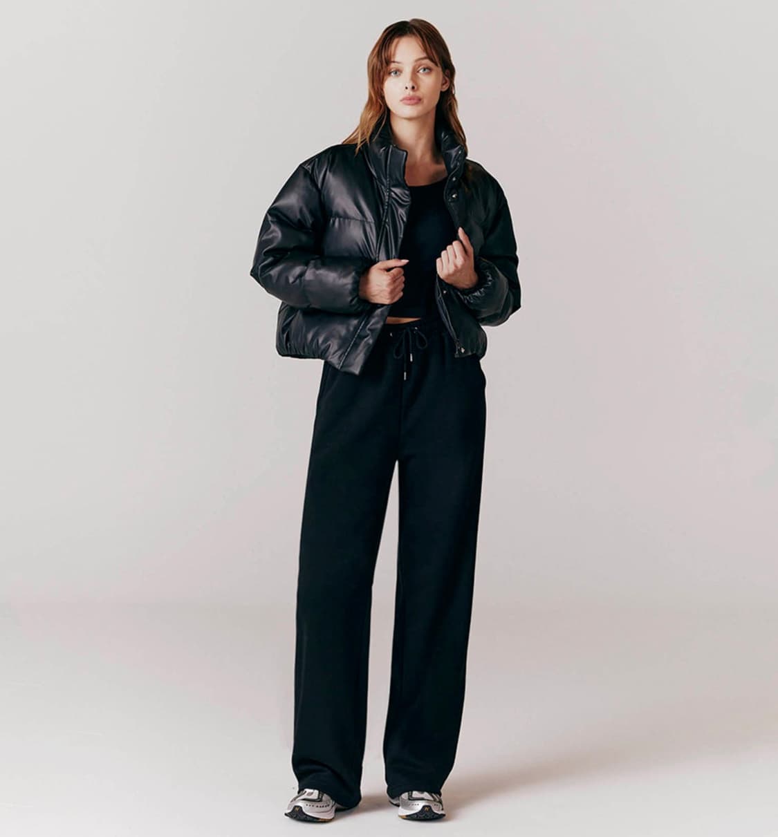 지오다노 오버핏 에코 레더 가죽 숏 푸파 패딩 점퍼 상품이미지1