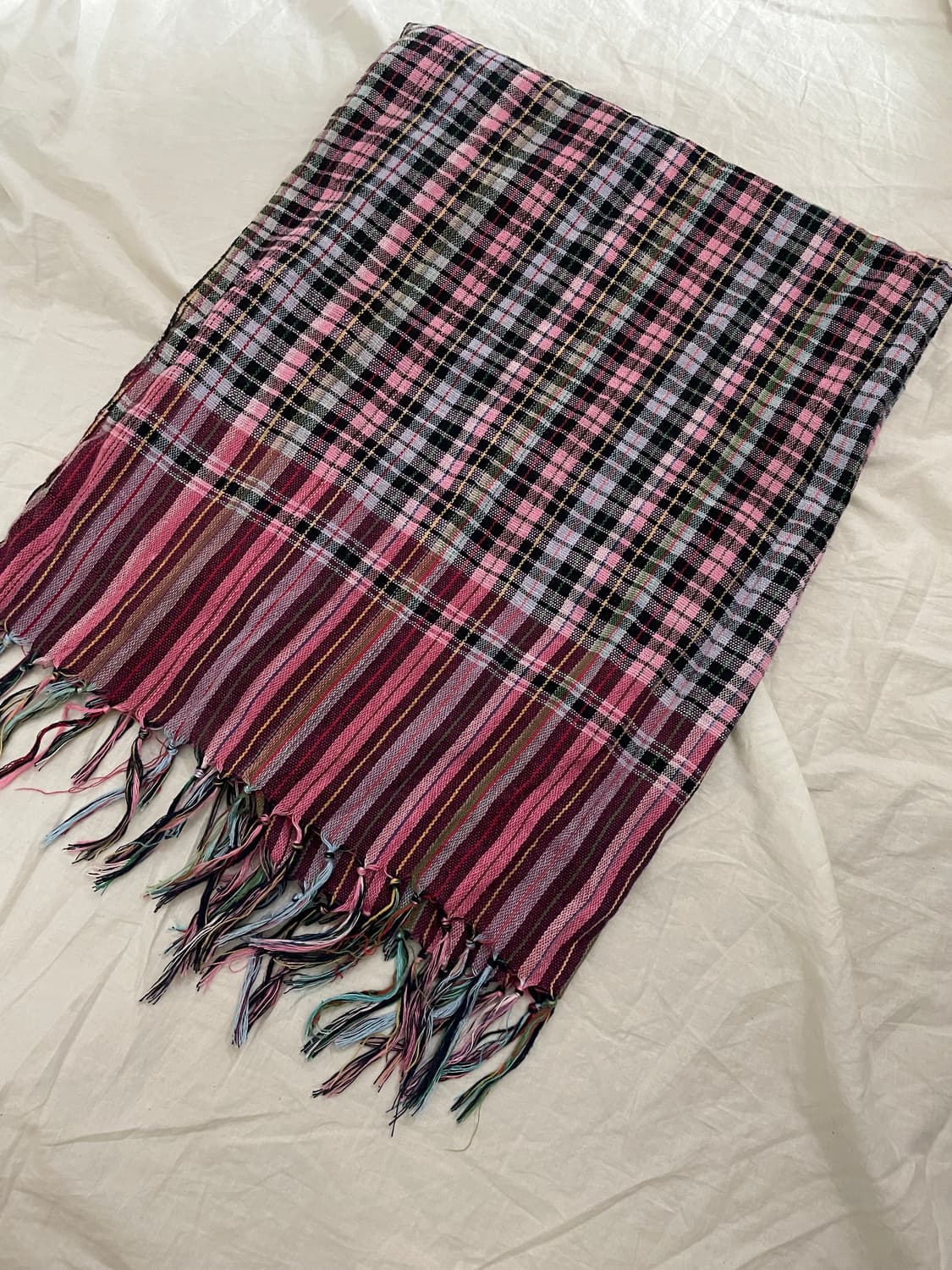 핑크 체크 머플러 / 키치 Y2K 감성 포인트 스카프 상품이미지3