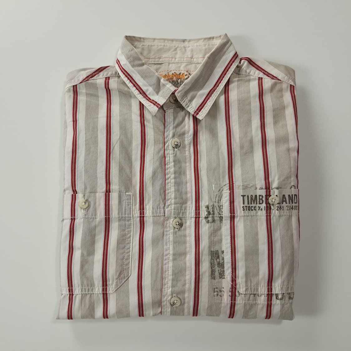 CK382 XL 팀버랜드 00s 레드 스트라이프 롤업 셔츠 남방 상품이미지8