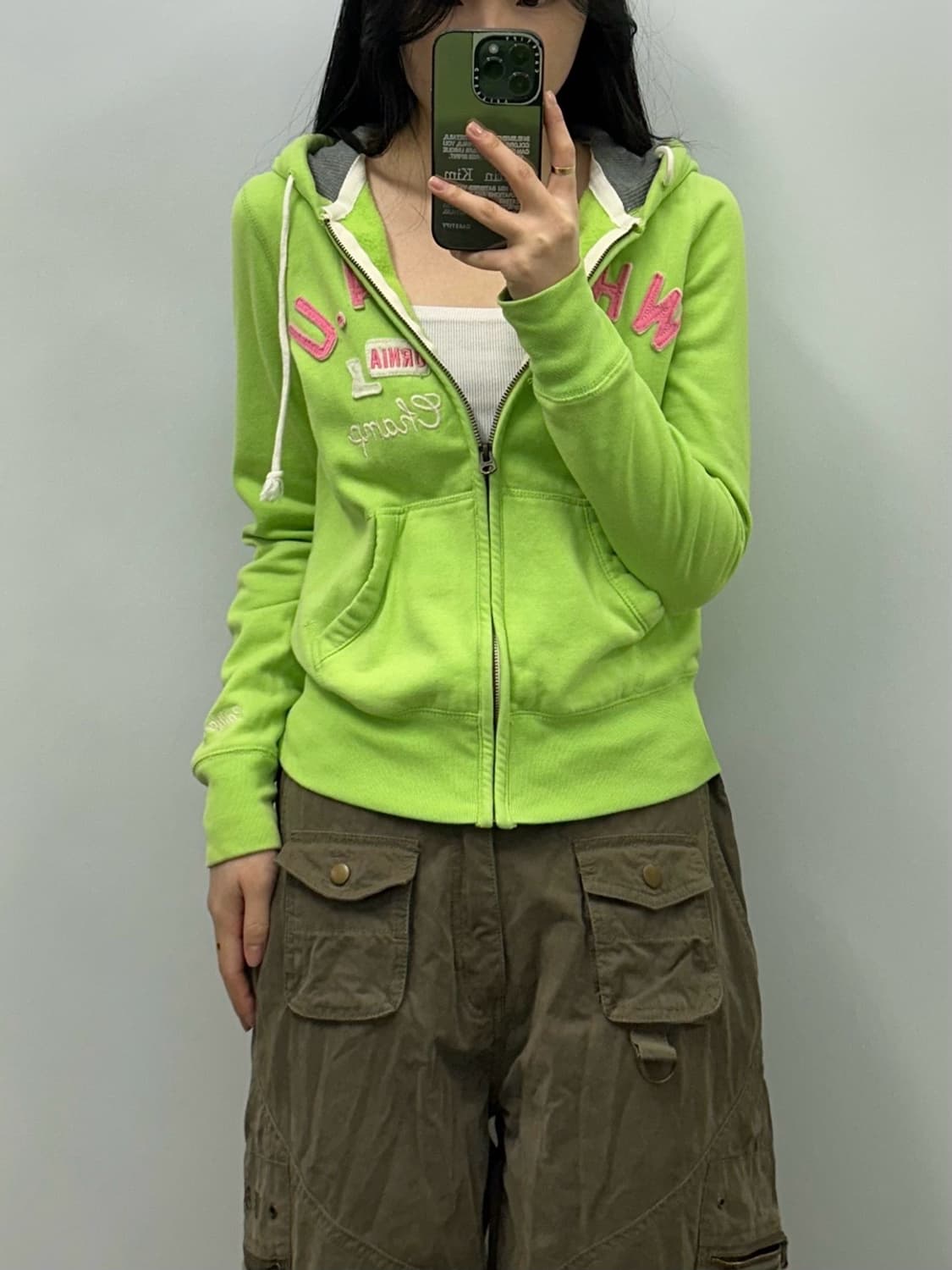 후아유 y2k 와투케 연두색 후드집업 상품이미지1