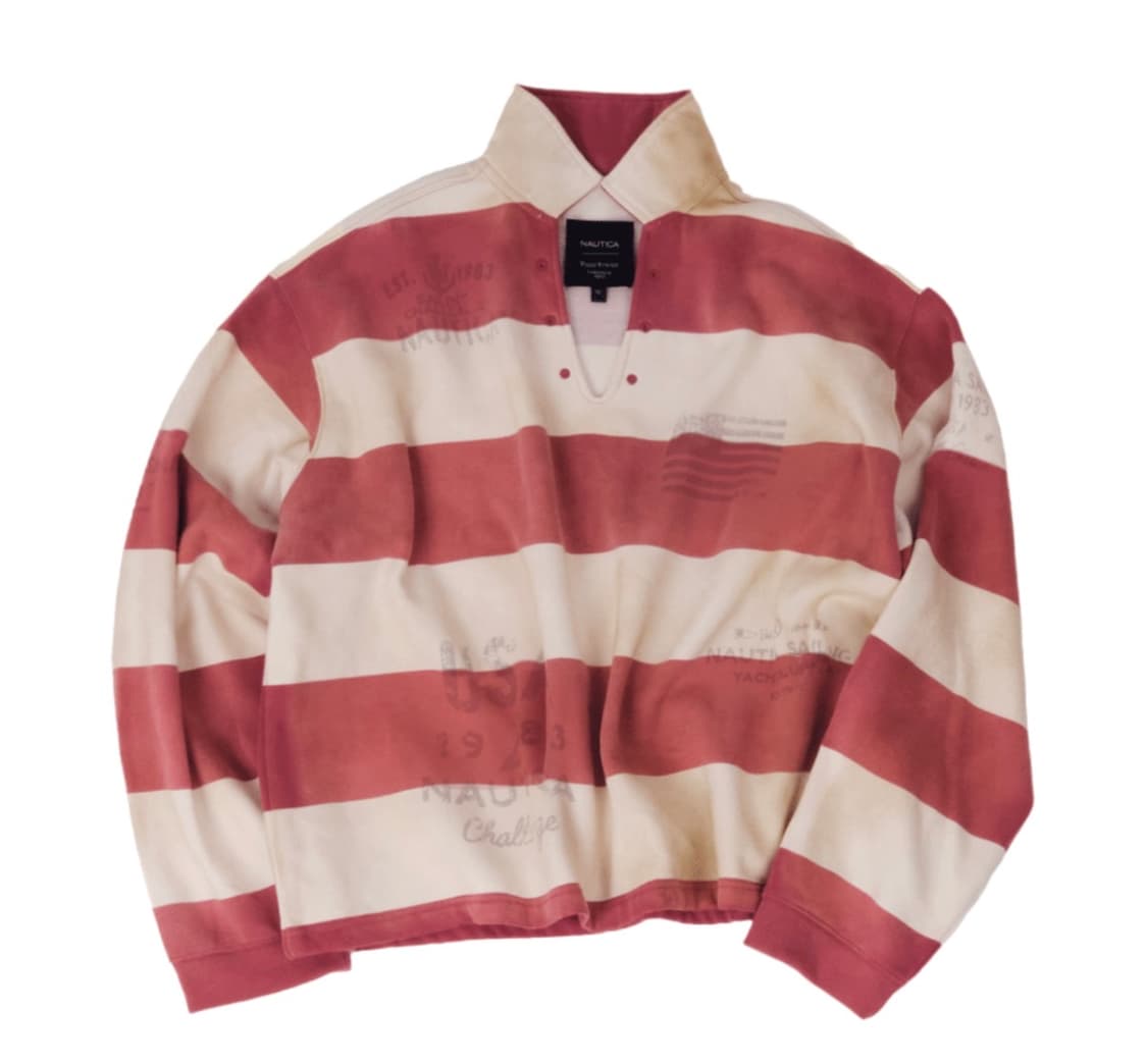 언더마이카 노티카 데미지드 오픈카라 풀오버 핑크 상품이미지2