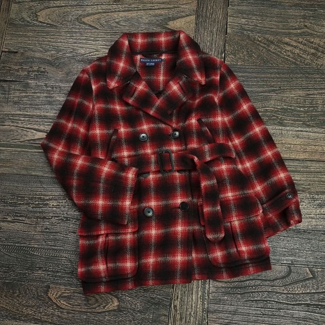 폴로 랄프로렌 타탄 체크 빈티지 벨티드 하프 더블 코트 M16408 상품이미지1