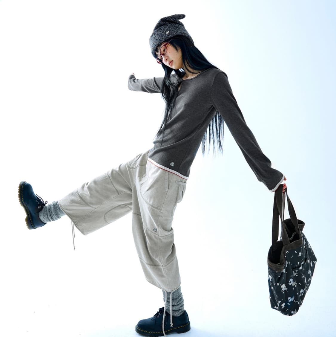 코이세이오 아일렛 레이스 롱슬리브 애쉬브라운 긴팔 티셔츠 상품이미지6