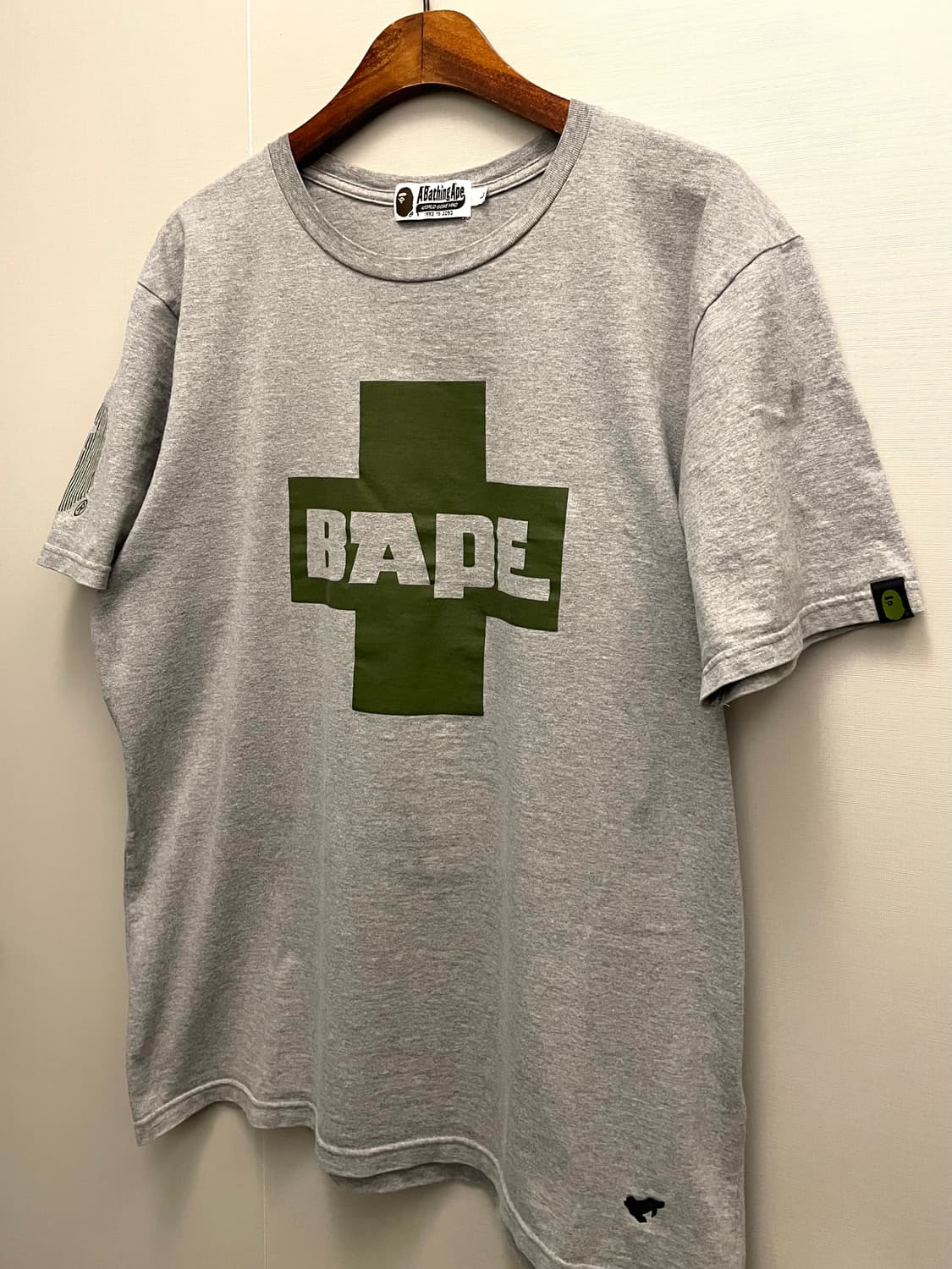 (L)10s BAPE 베이프 초기 로고 코튼 반팔티셔츠 그레이 상품이미지2
