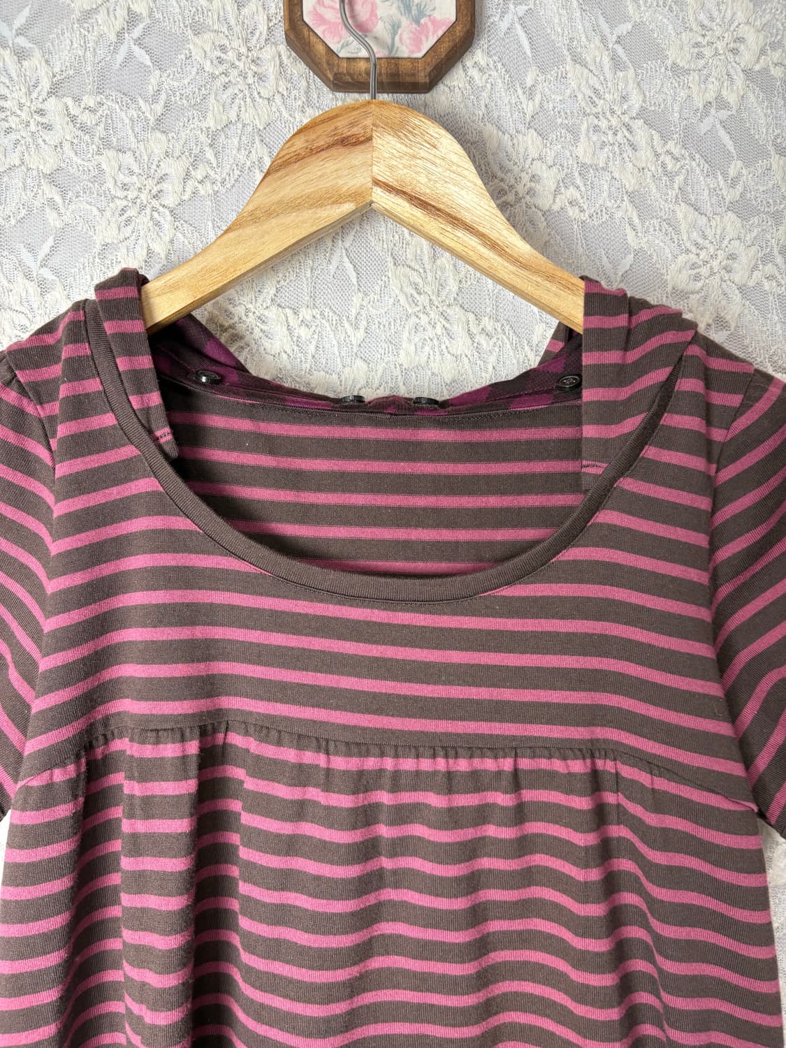 핑크브라운 스트라이프 후드 티셔츠 상품이미지7