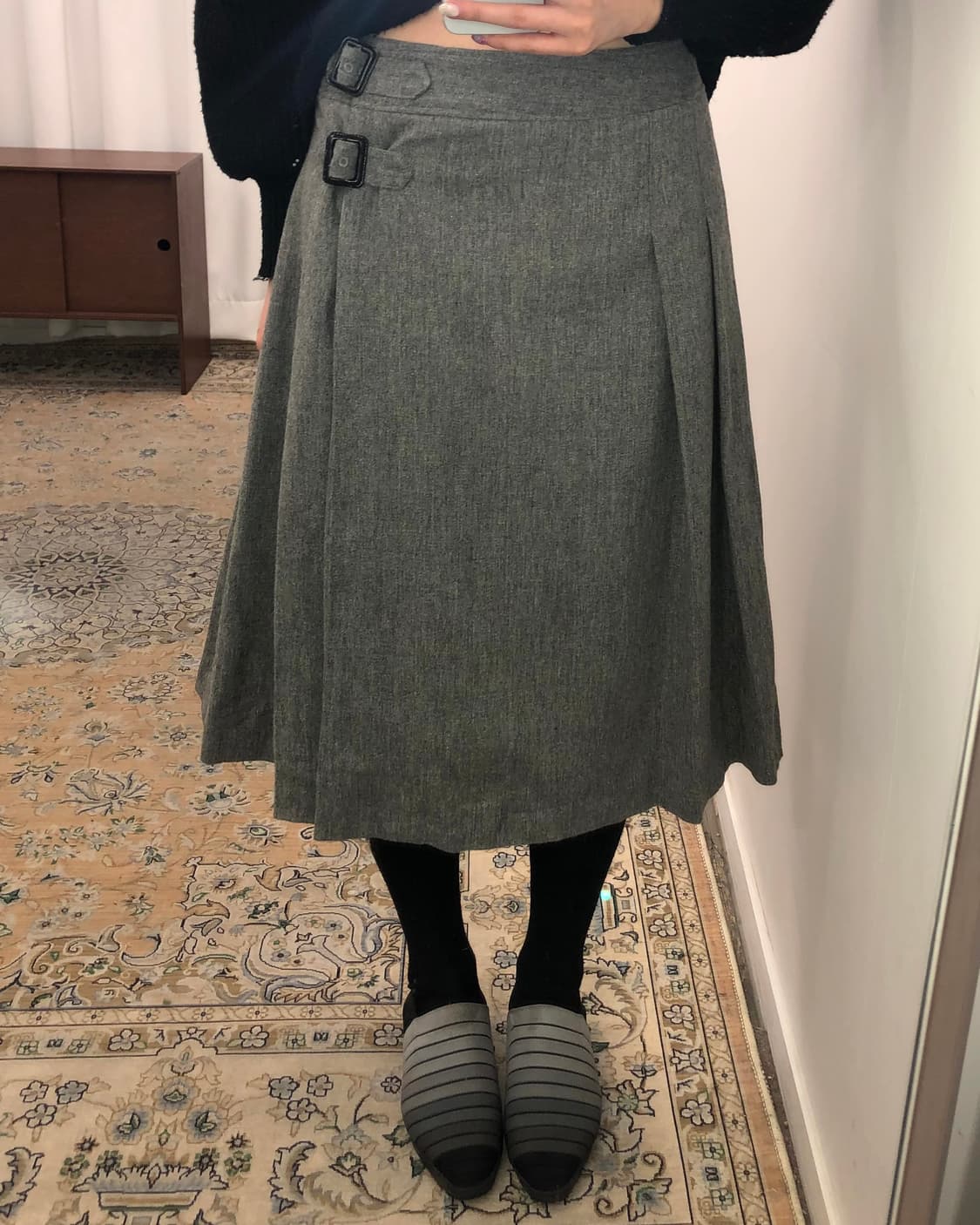 그레이 벨트 플리츠 스커트 상품이미지1