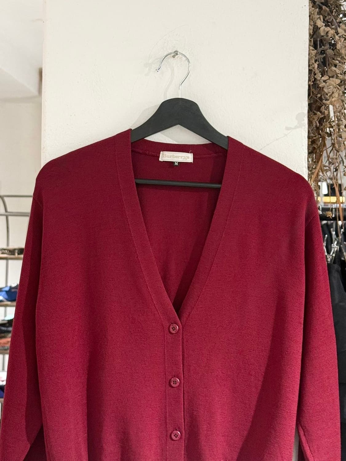 버버리 버건디 울 브이넥 니트 가디건  상품이미지4