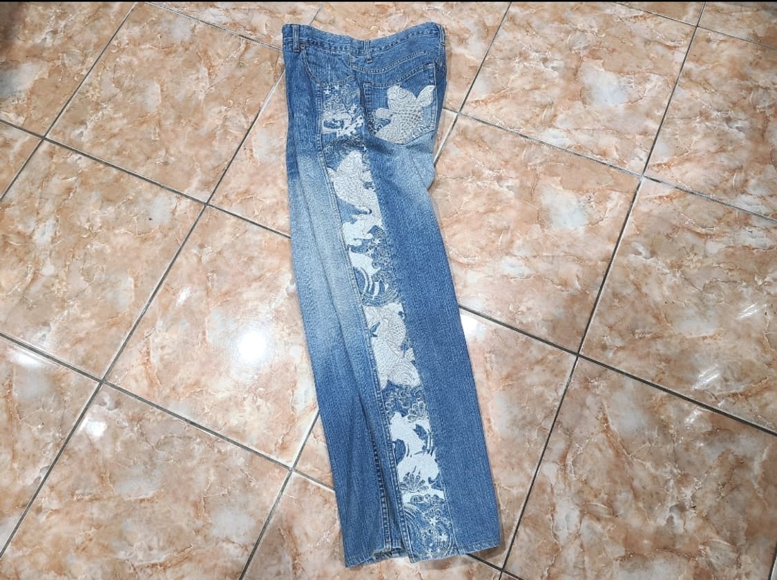카라쿠리 사이드라인 자수 데님팬츠 상품이미지4