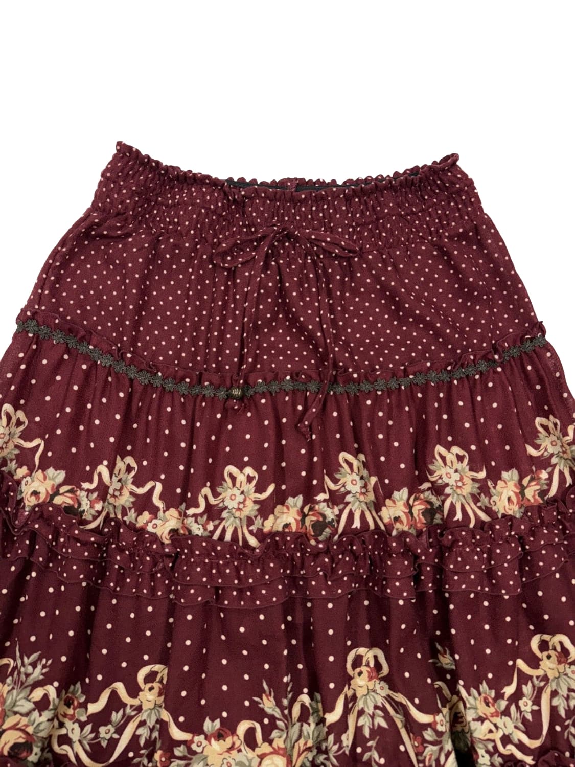 빈티지 Axes femme 와인 도트 프릴 롱 스커트 상품이미지3