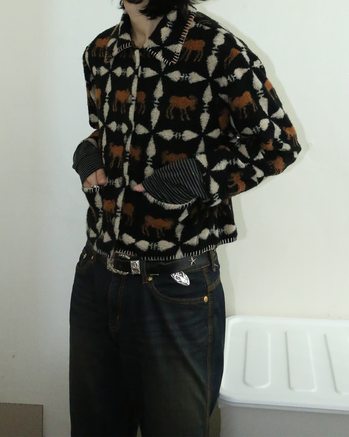 80s USA 말 그래픽 플리스 자켓 상품이미지4