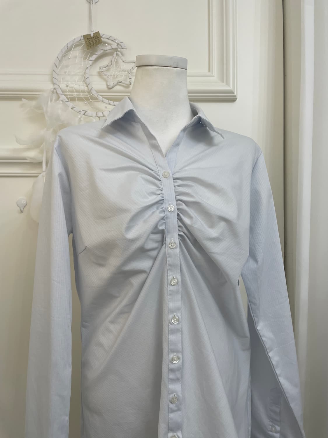 sky blue shirring basic long shirt 상품이미지5