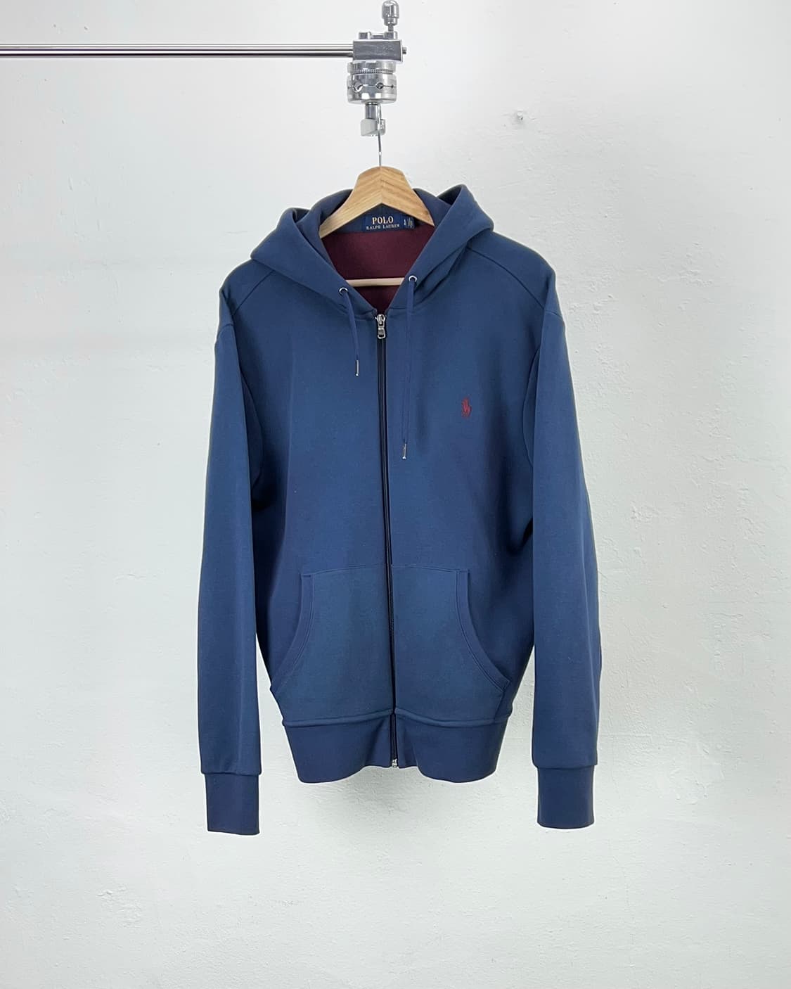 폴로 랄프로렌 딥 블루 버건디포니 코튼 후디 집업 상품이미지1