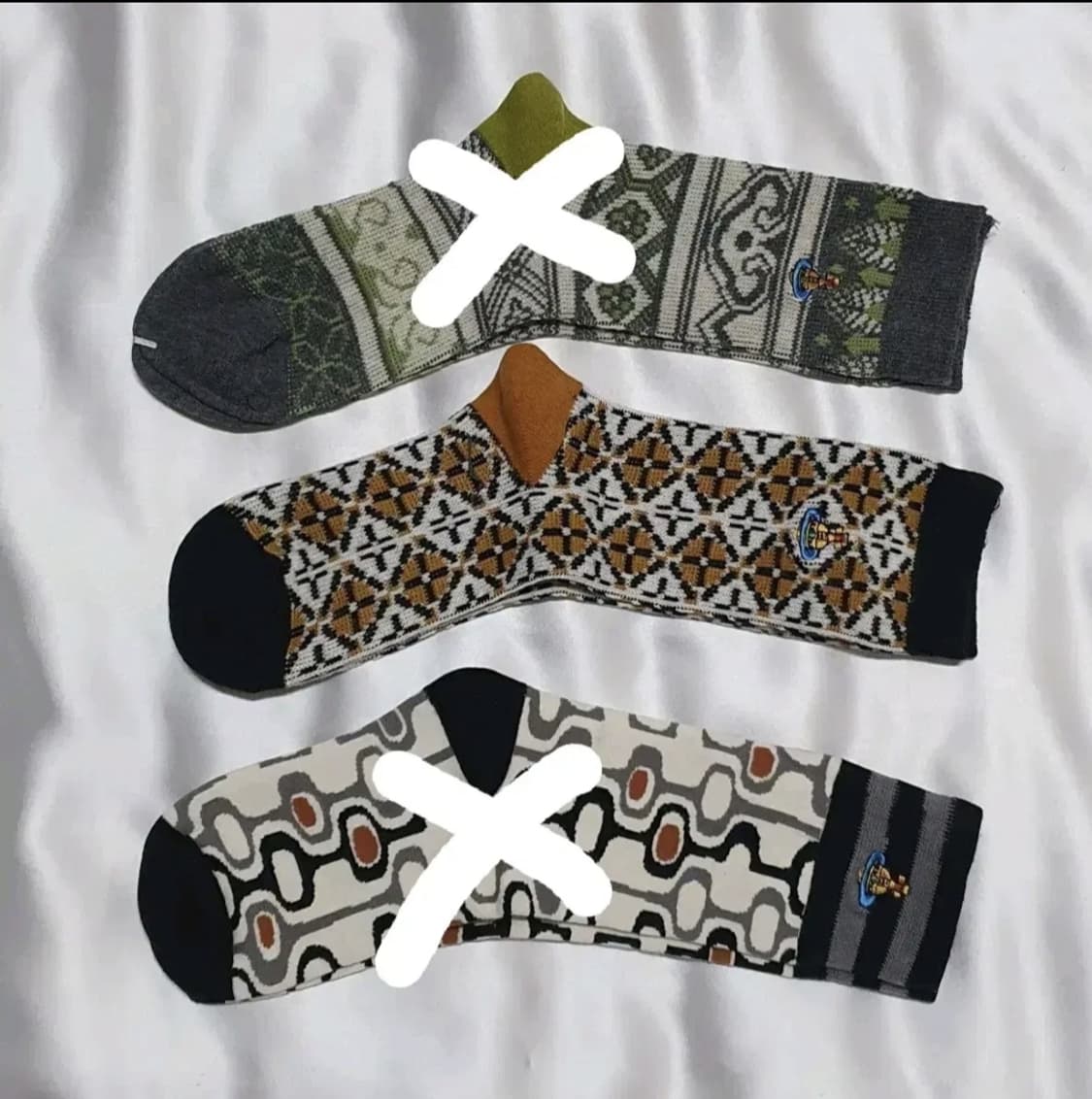 올리브 그레이 겨자 브라운 플라워 사각 도형 비비안웨스트우드 양말 상품이미지3