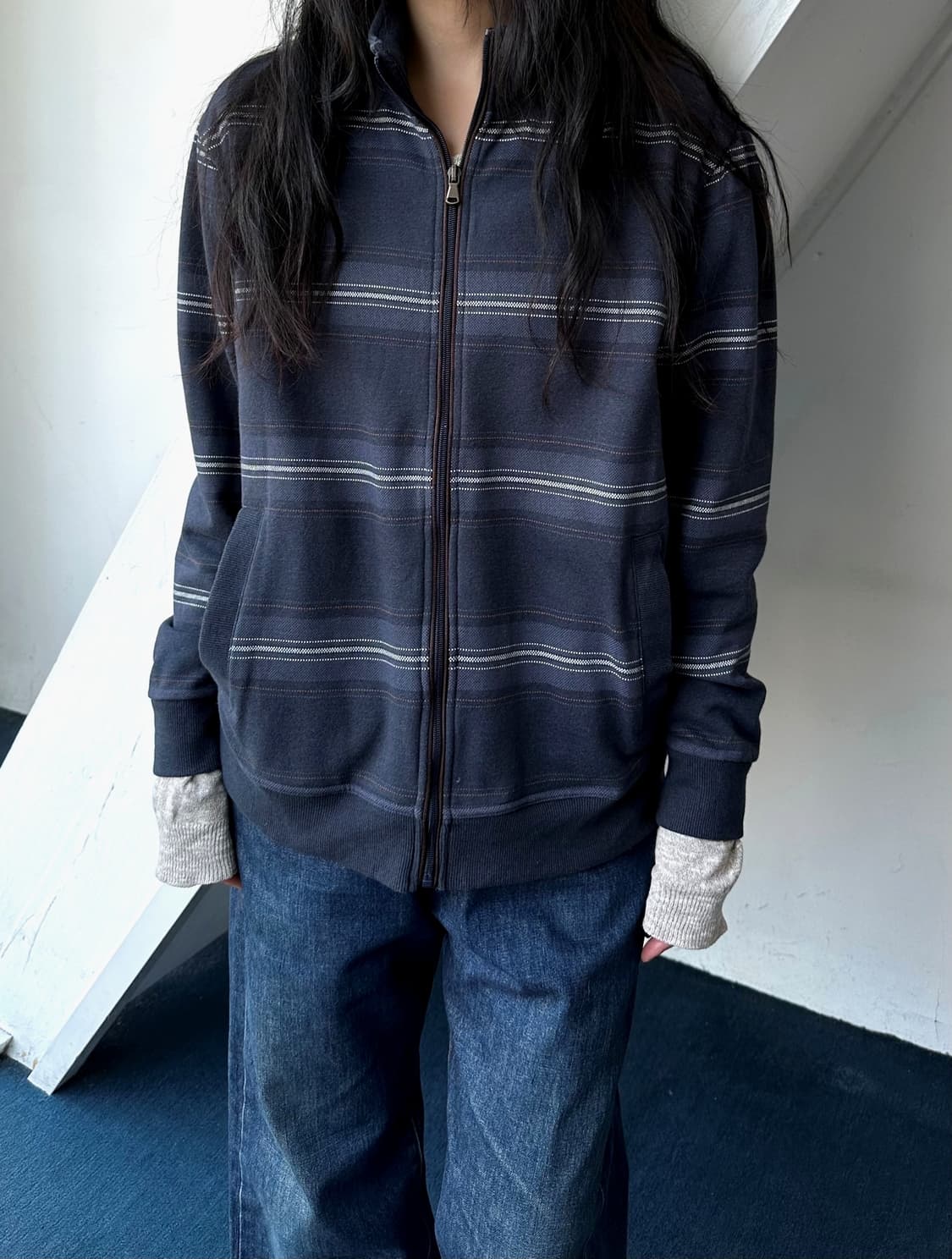 Stripe pattern cotton sweat zip jacket 상품이미지7