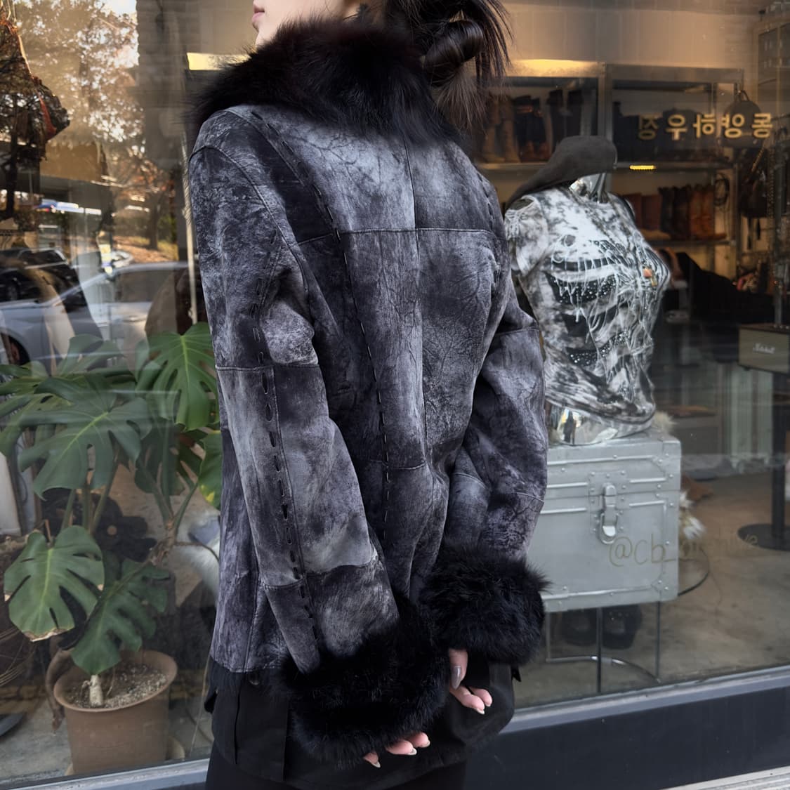 빈티지 블루 블랙 토끼털 가죽 자켓 상품이미지7