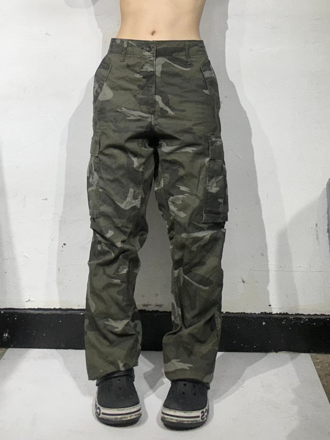 빈티지 카키 카모 와이드 카고 팬츠  상품이미지2