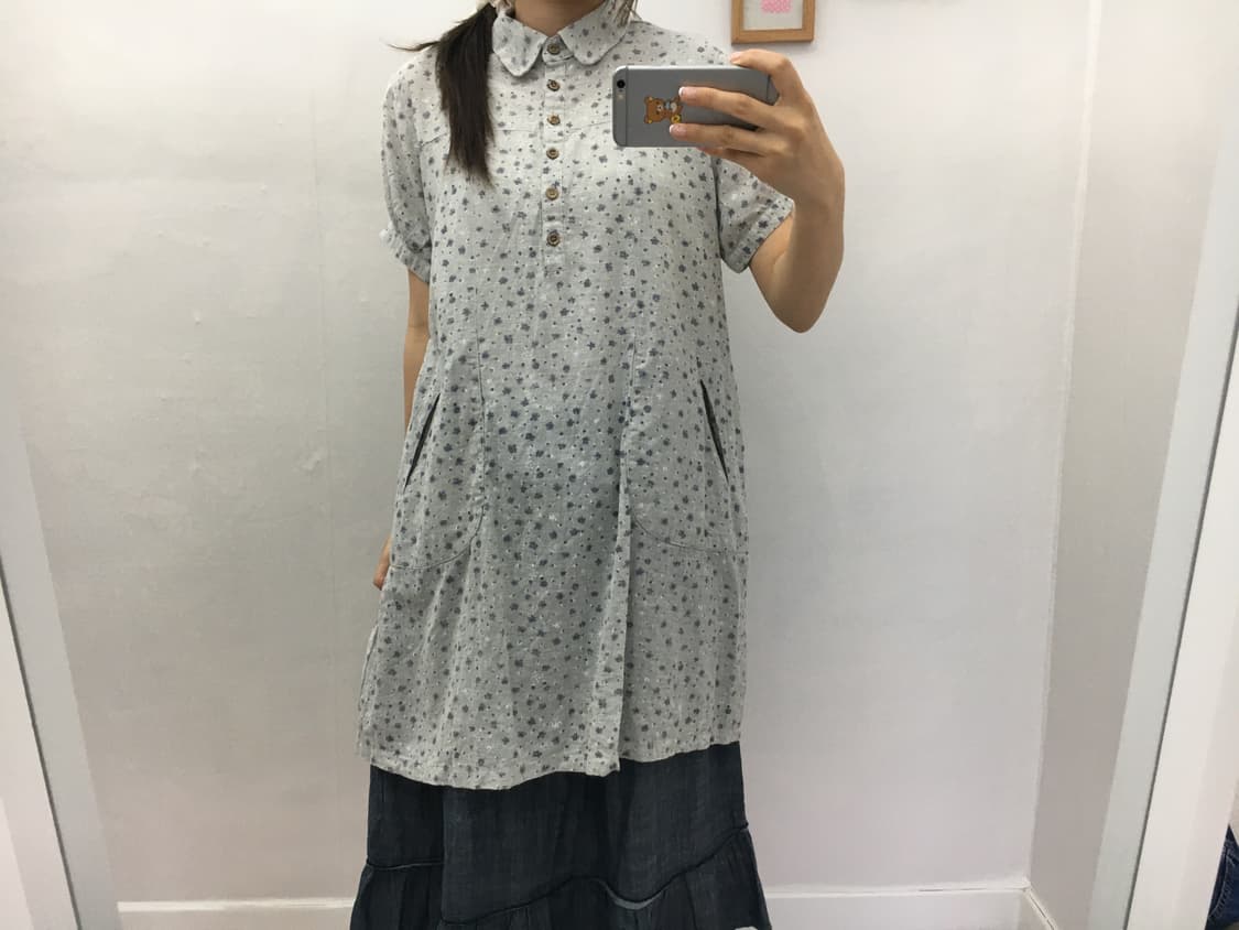 그레이 플라워 카라 원피스 상품이미지3