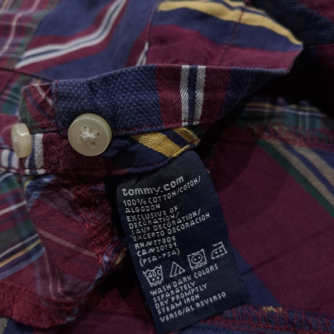 CK041 L 타미힐피거 90s 버건디 네이비 패치워크 셔츠 남방 상품이미지5
