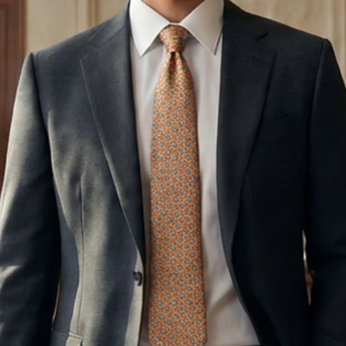 키미지마 실크 오렌지 패턴 넥타이 8.8cm A+등급 K2432 상품이미지1