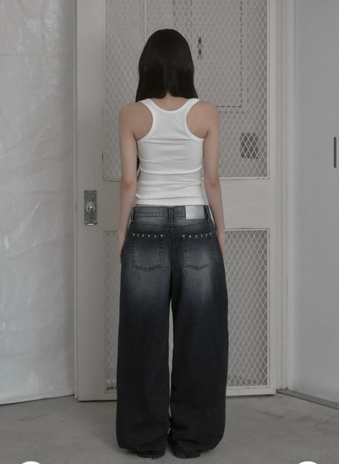 카키포인트 스터드 와이드 데님팬츠 상품이미지2