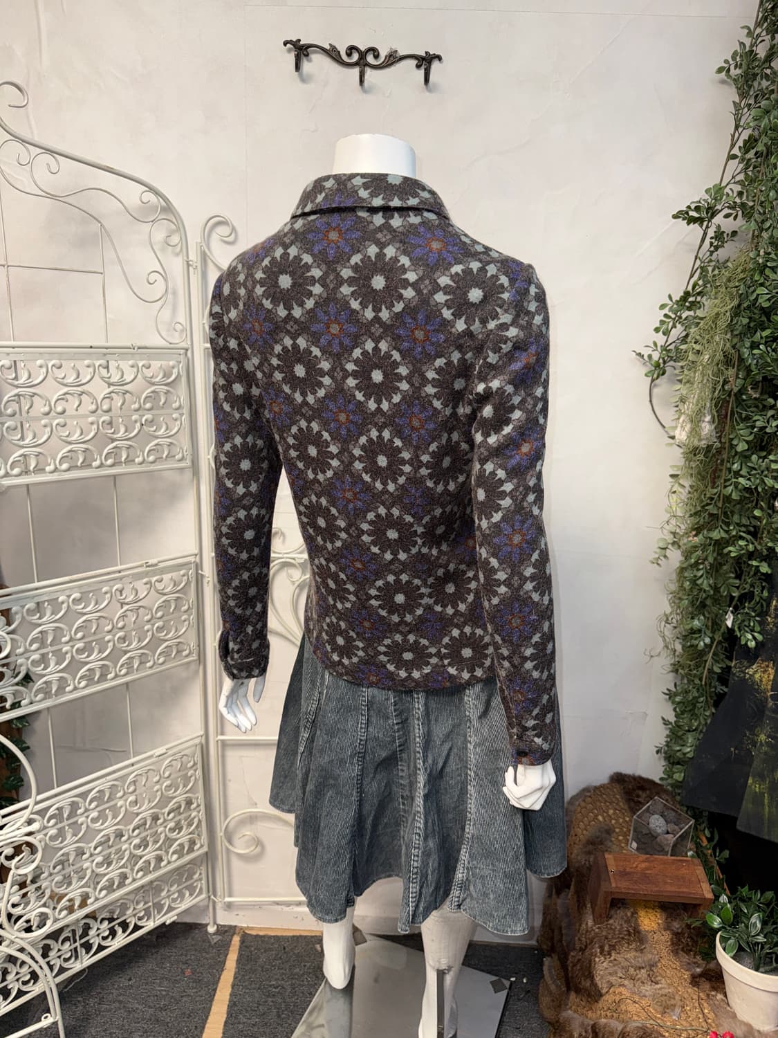 Blue brown flower pattern wool shirt 상품이미지3