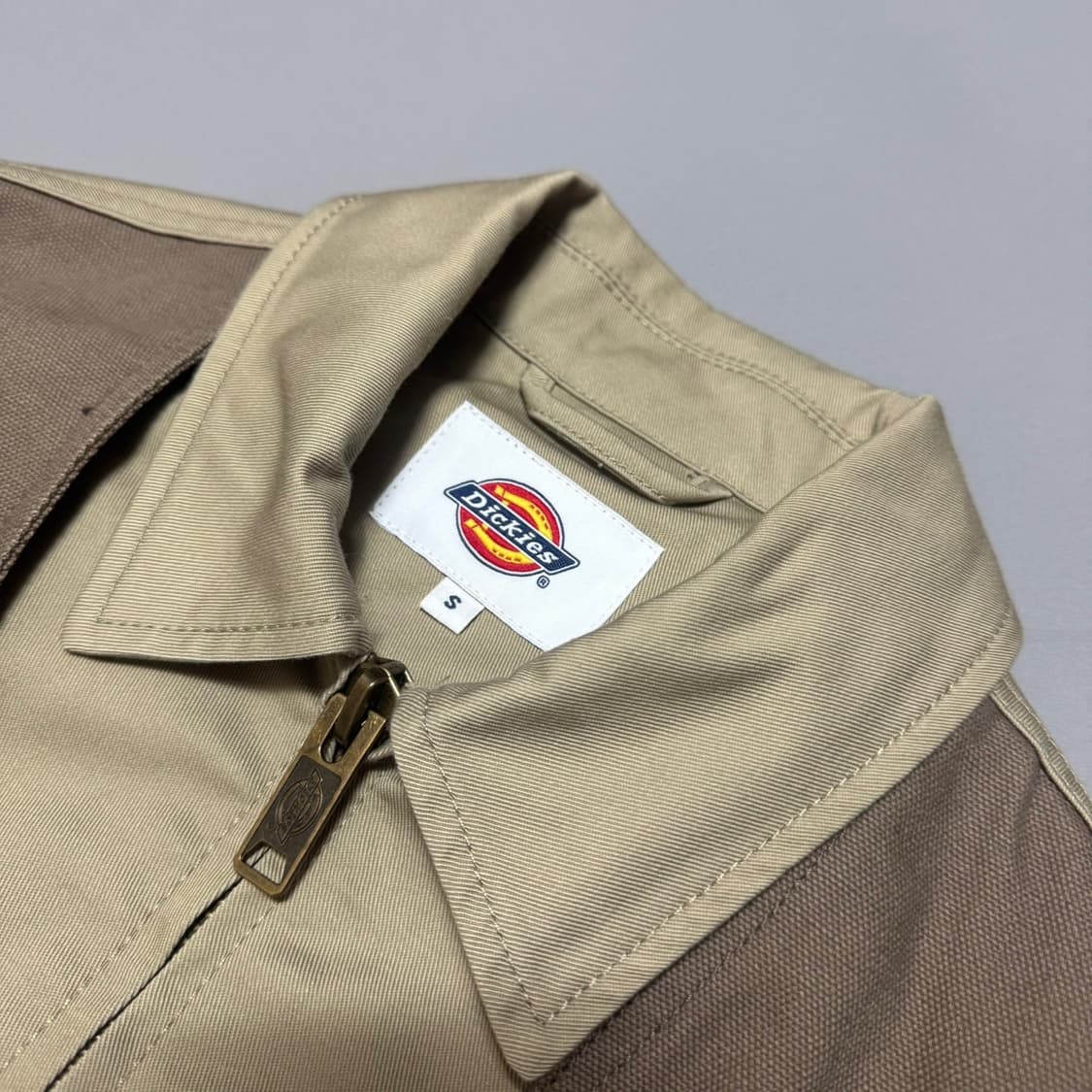 디키즈 베이지 트윌 코튼 캔버스 베스트 패치 워크 아이젠하워 워크 자켓 상품이미지3