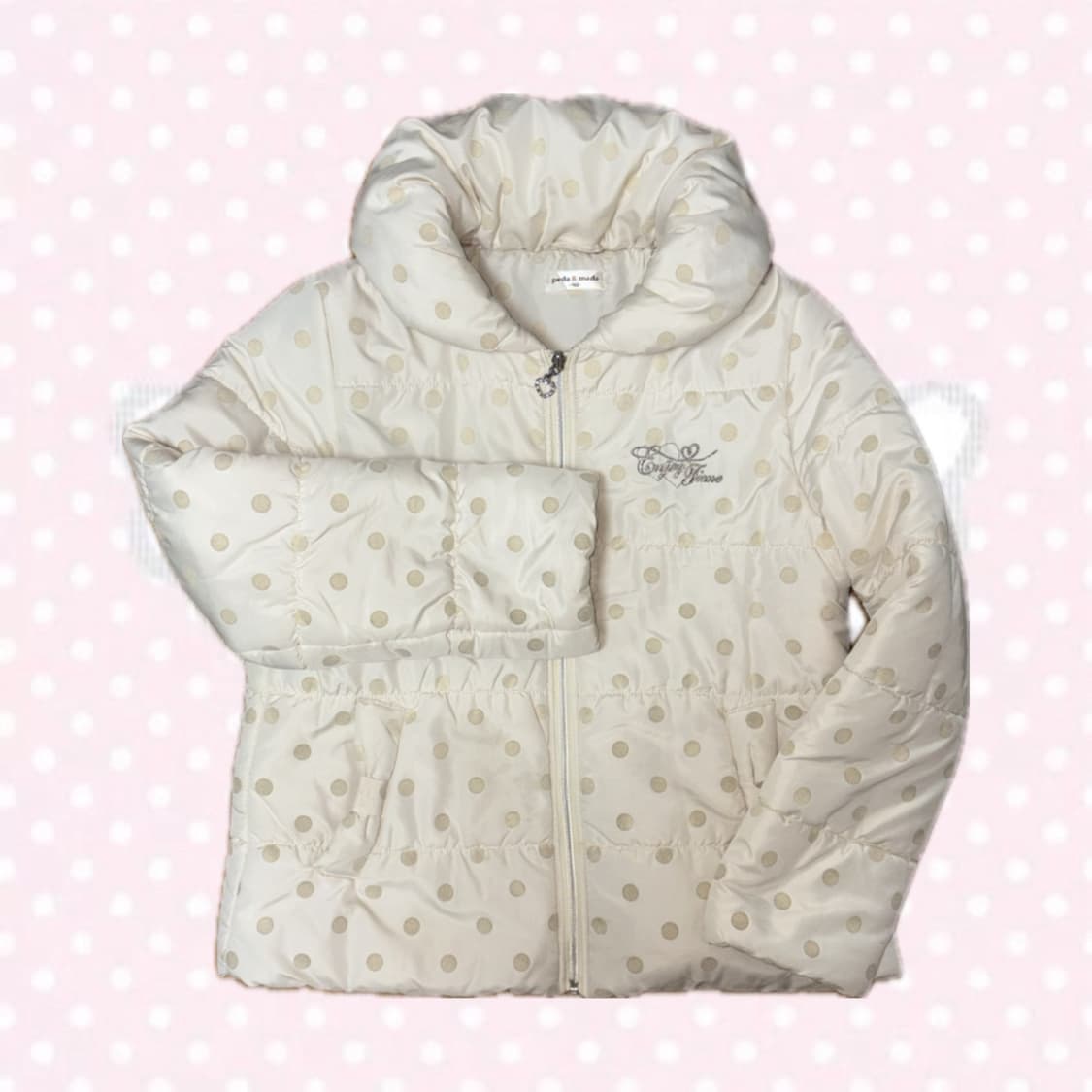 히메갸루 모리걸 아이보리 베이지 도트 리본 숏패딩 아우터 상품이미지6